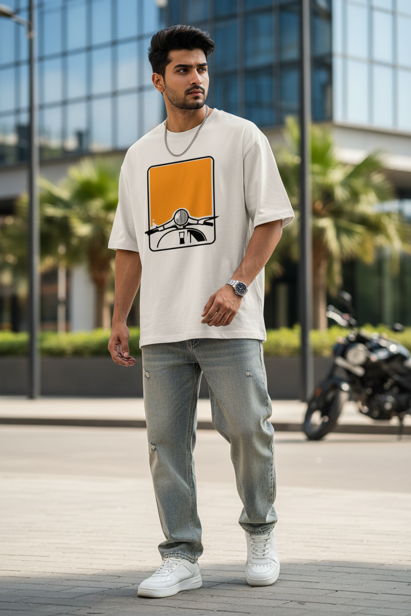 Men Old Scooter Graphic Printed Oversized T-Shirt