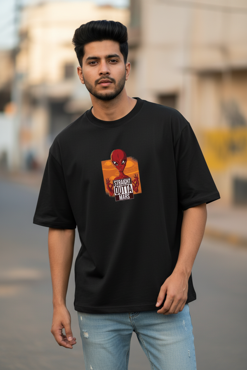 Men Mars Graphic Printed Oversized T-Shirt