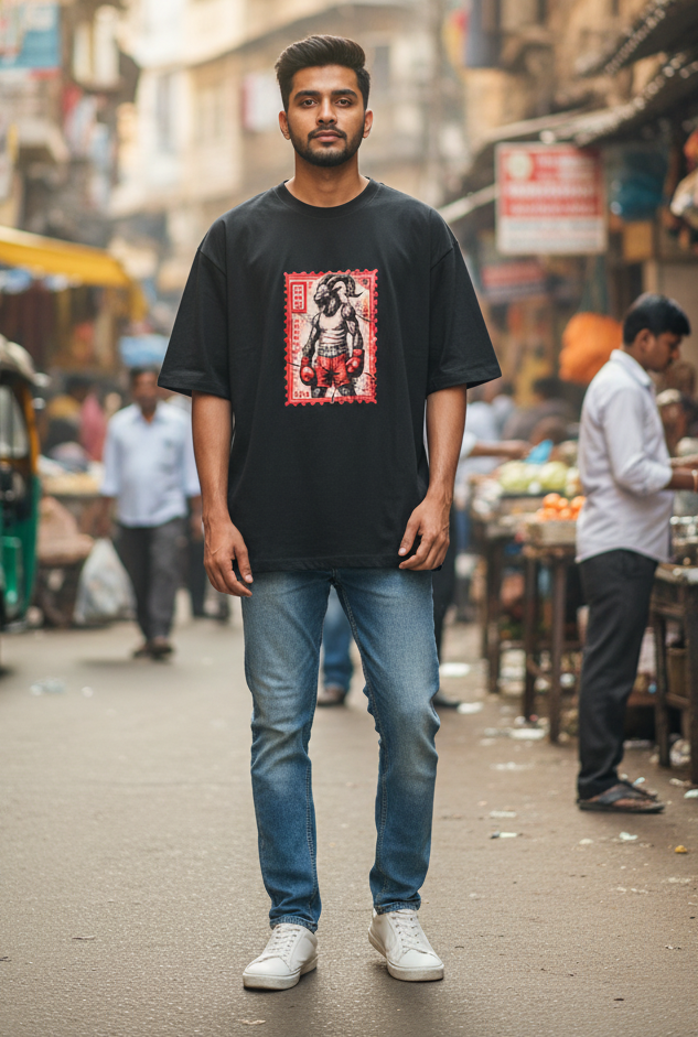 Men Goat Graphic Printed Oversized T-Shirt