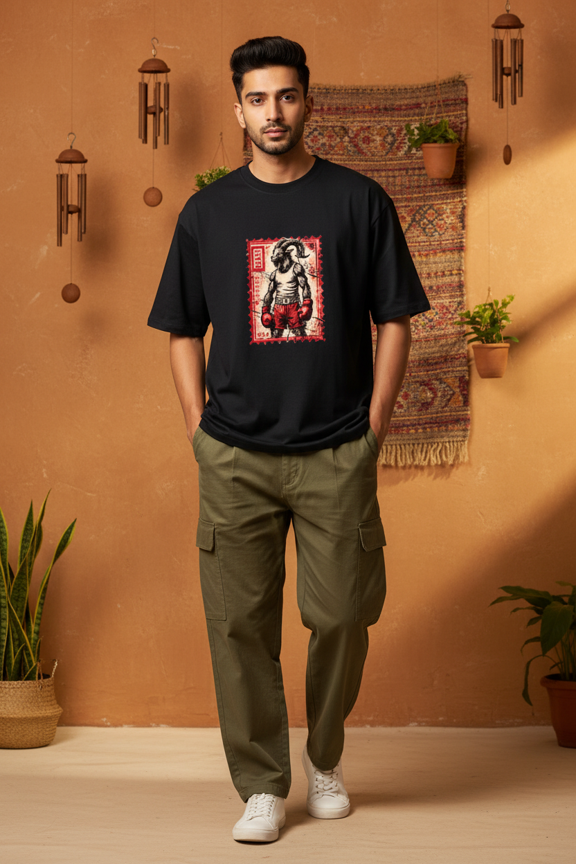 Men Goat Graphic Printed Oversized T-Shirt