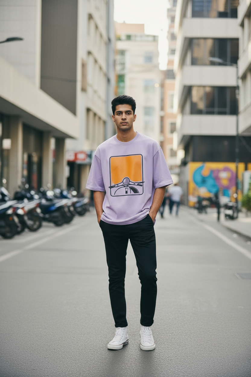 Men Old Scooter Graphic Printed Oversized T-Shirt