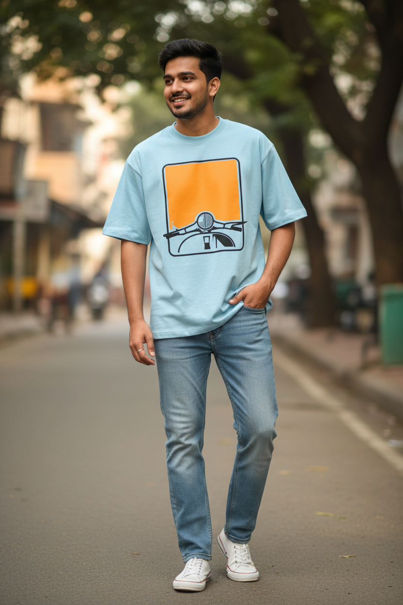 Men Old Scooter Graphic Printed Oversized T-Shirt