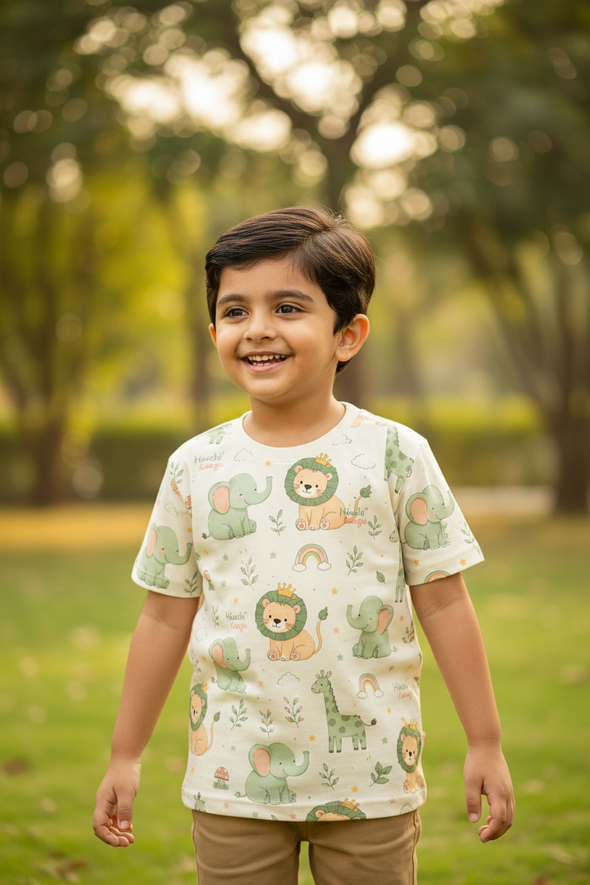 Haachi Kaagu Unisex Haachi & Kaagu Safari Round Neck Kids Tshirt